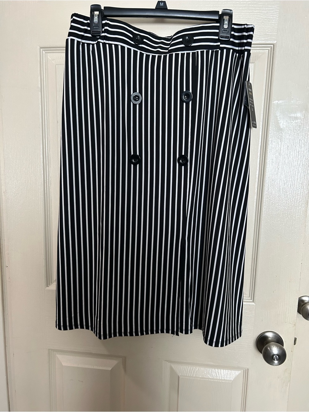 Robert Louis Black & White Vertical-Stripe A-Line Skirt